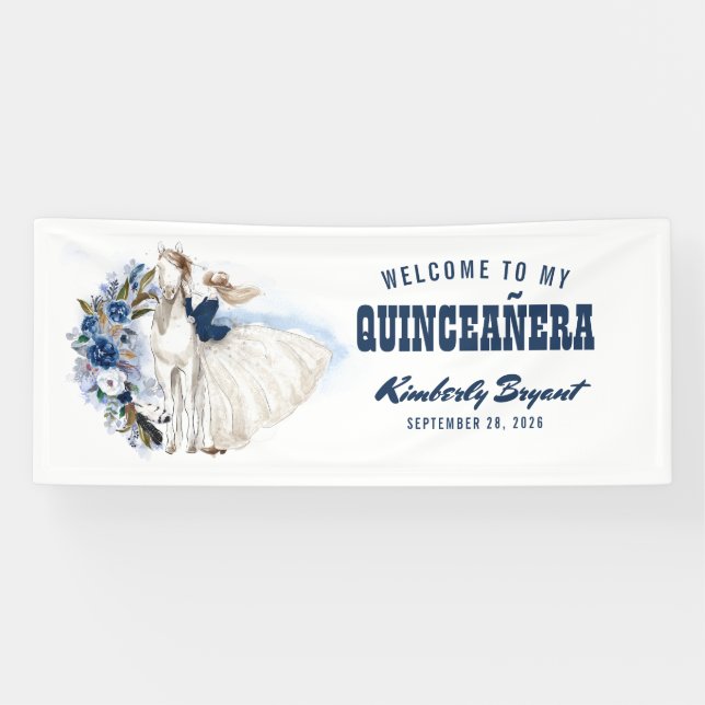 Banderoles Marine Blue Western Quinceanera 15e anniversaire (Horizontal)