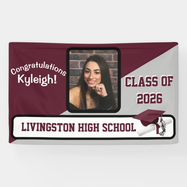 Banderoles Maroon, Grey & White Graduation (Horizontal)