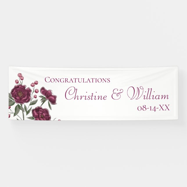 Banderoles Maroon Rose Wedding (Horizontal)