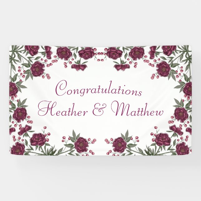 Banderoles Maroon Rose Wedding (Horizontal)