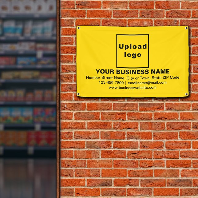 Banderoles Marque d'affaires alignée du centre sur un rectang (Yellow banner with your business brand in center aligned style)