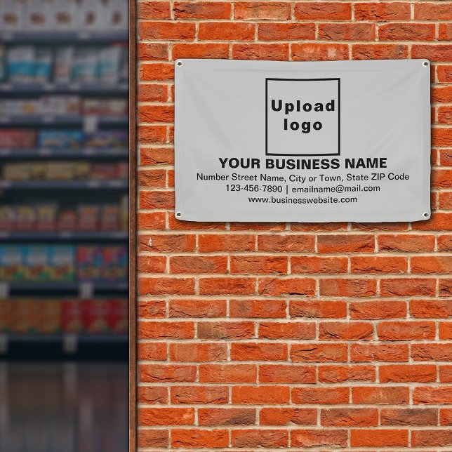 Banderoles Marque d'entreprise alignée sur rectangle gris (Gray banner with your business brand in center aligned style)