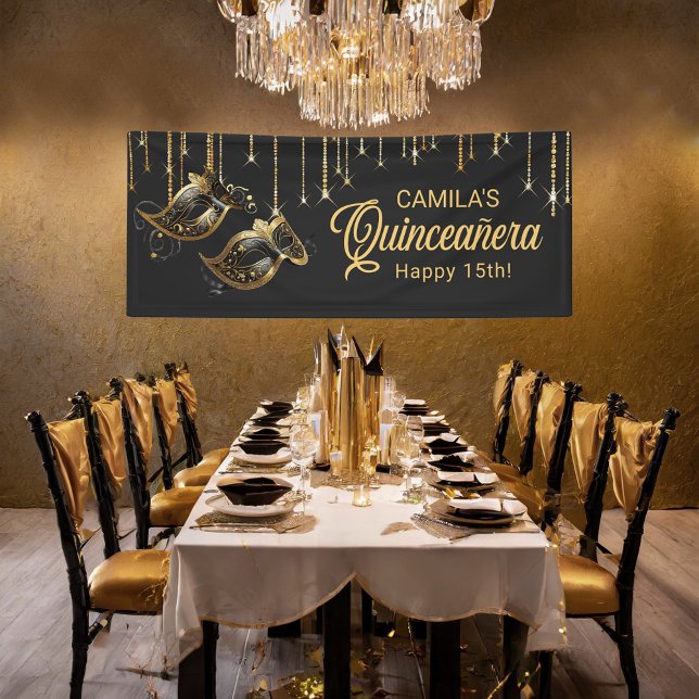 Banderoles Masquerade Masque Quinceañera Black Gold ID1031 (Créateur téléchargé)