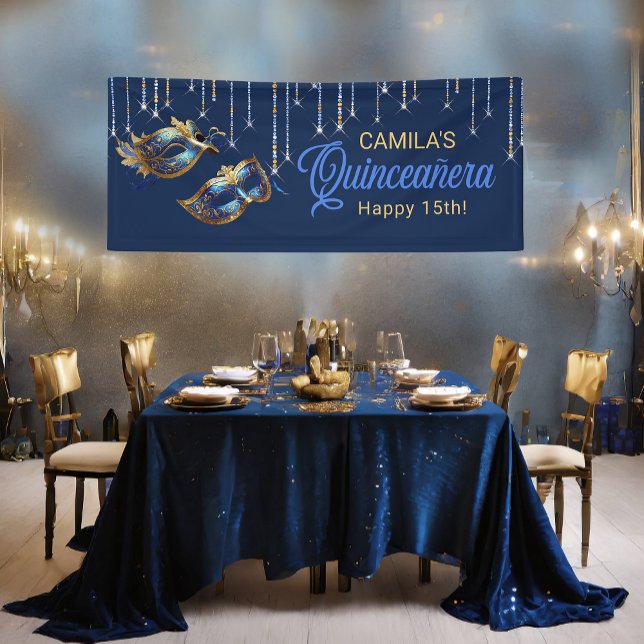 Banderoles Masquerade Masque Quinceañera Blue Gold ID1031 (Créateur téléchargé)