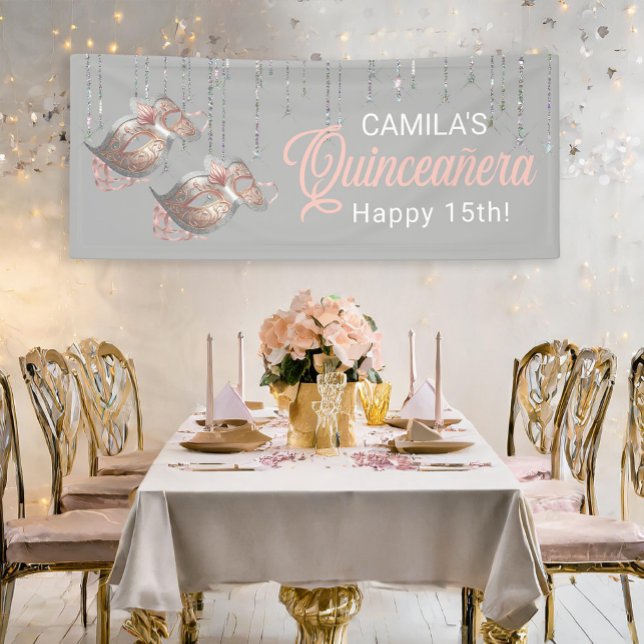 Banderoles Masquerade Masque Quinceañera Rose Gold ID1031 (Créateur téléchargé)