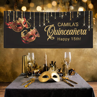 Banderoles Masquerade Masque Quinceañera Rouge Or ID1031