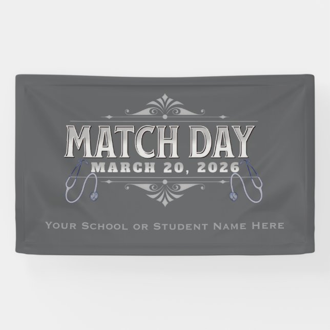 Banderoles Match Day 2026 Party Elegant Gray Stethoscope (Horizontal)