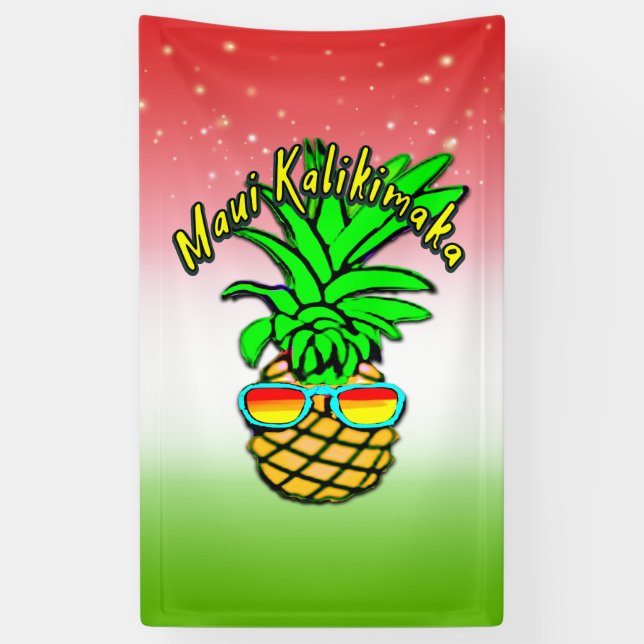 Banderoles Maui Kalikimaka Pun Hawaiian Christmas Pineappy (Vertical)