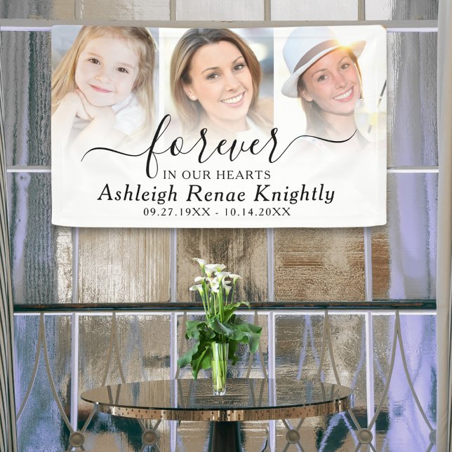 Banderoles Memorial 3 Photos Pour Toujours Dans Nos Coeurs Sc (Créateur téléchargé)