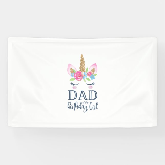 Banderoles Mens Unicorn Dad of the Birthday Girl Matching Par (Horizontal)