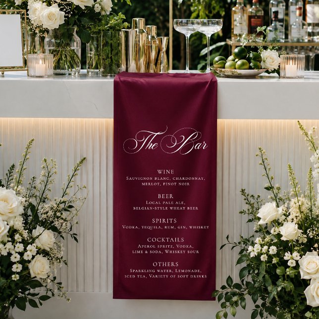 Banderoles Menu de bar de mariage classique en Bourgogne Réce (Créateur téléchargé)