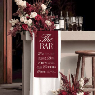 Banderoles Menu de bar de mariage élégant en bordeaux pour la