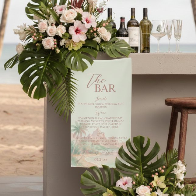 Banderoles Menu de bar de réception de mariage décor d'île tr (Tropical Island Bar Menu Wedding Reception Decor Banner)
