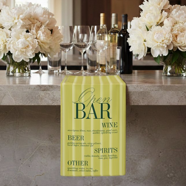 Banderoles Menu de bar ouvert élégant avec rayure chartreuse  (Elegant Chartreuse Stripe Open Bar Menu Wedding Banner)