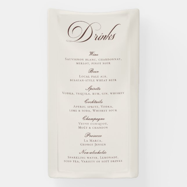 Banderoles Menu de boissons de mariage à la calligraphie marr (Verticale)