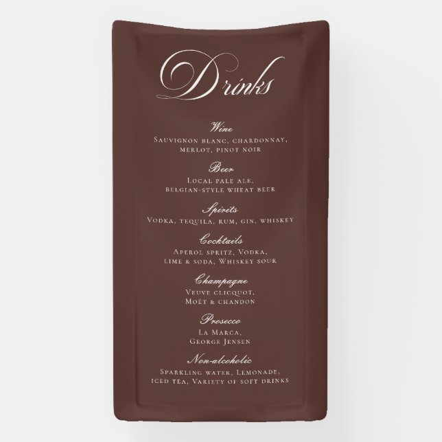 Banderoles Menu de boissons de mariage à la calligraphie marr (Verticale)