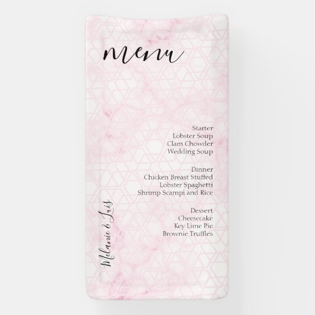 Banderoles Menu de mariage abstrait rose en marbre (Verticale)