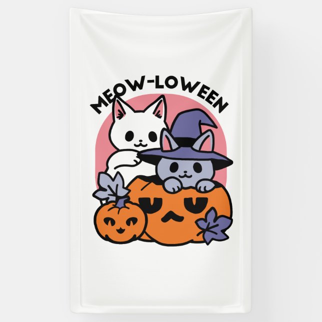 Banderoles Meow-Loween - Cute Halloween Conception Chat (Vertical)