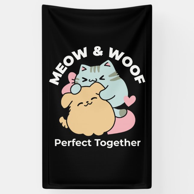 Banderoles Meow & Woof Perfect Together - Cute Cat and Dog (Vertical)