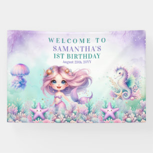 Banderoles Mermaid 1er anniversaire sous la mer violet turquo