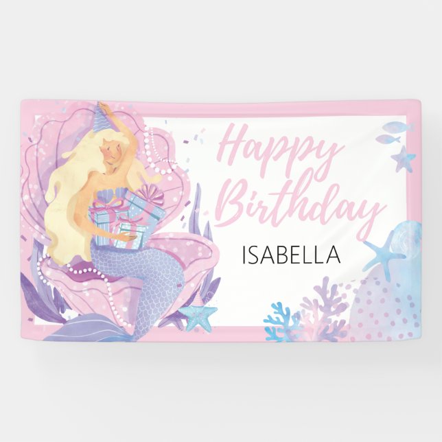 Banderoles Mermaid Anniversaire Aventure Soft Rose (Horizontal)