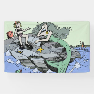 Banderoles Mermaid littoral mignon dessin animé plage art pou
