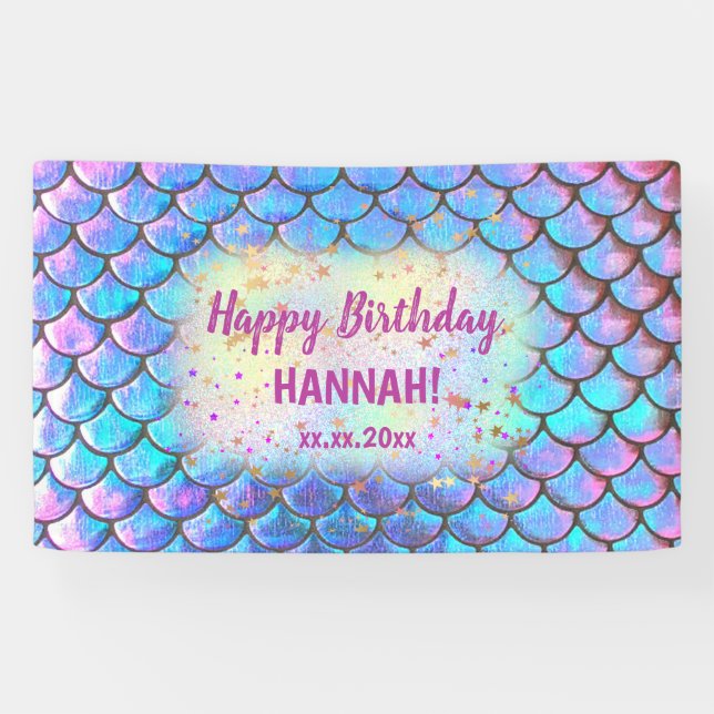 Banderoles Mermaid motif Joyeux anniversaire (Horizontal)