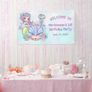 Banderoles Mermaid Sea Life   Fête d'anniversaire avec âge pe