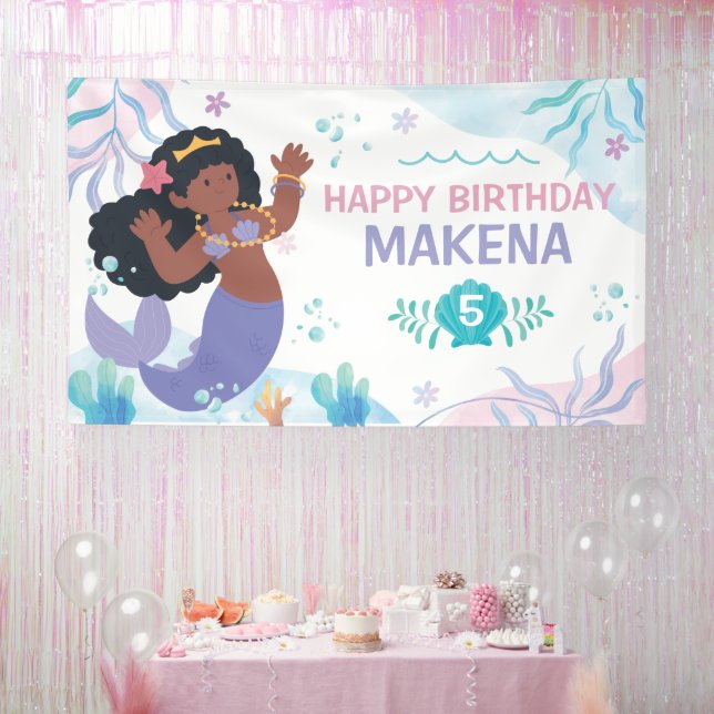 Banderoles Mermaid Under the Sea Watercolor birthday banner (Fête)