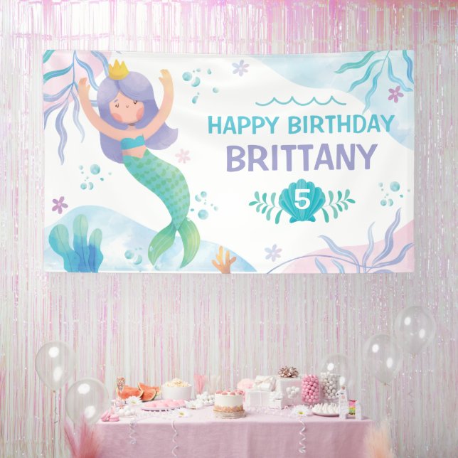 Banderoles Mermaid Under the Sea Watercolor birthday banner (Fête)