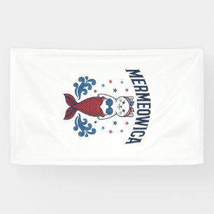 Banderoles Mermeowica Chat Mermaid Patriote T-Shirt Design_1