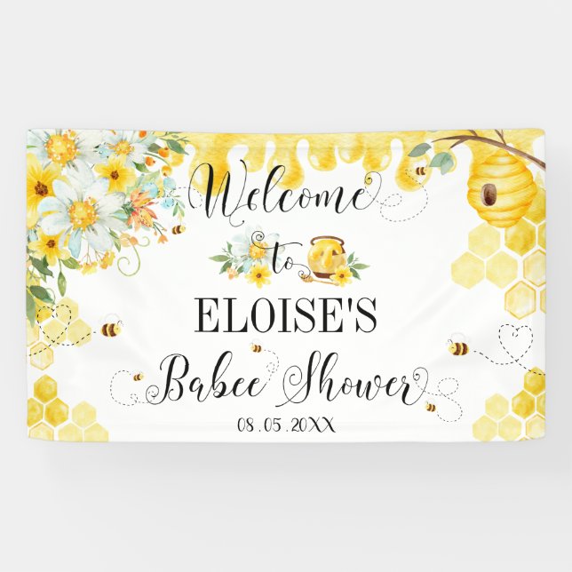 Banderoles Miel Bees Baby shower Floral Contexte Bienvenue (Horizontal)