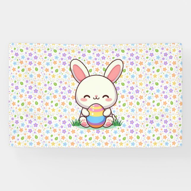 Banderoles Mignonne lapin de printemps/Pâques avec oeuf (Horizontal)