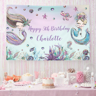 Banderoles Mignonne sirène Anniversaire Piscine arrière-plan 