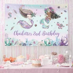 Banderoles Mignonne sirène Anniversaire Piscine arrière-plan