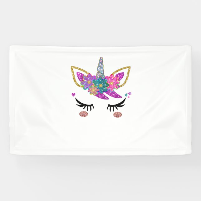 Banderoles Mignonne Unicorn Anniversaire (Horizontal)