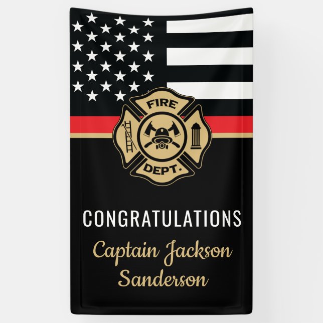 Banderoles Mince Red Line Flag Félicitations Pompiers Retrait (Vertical)