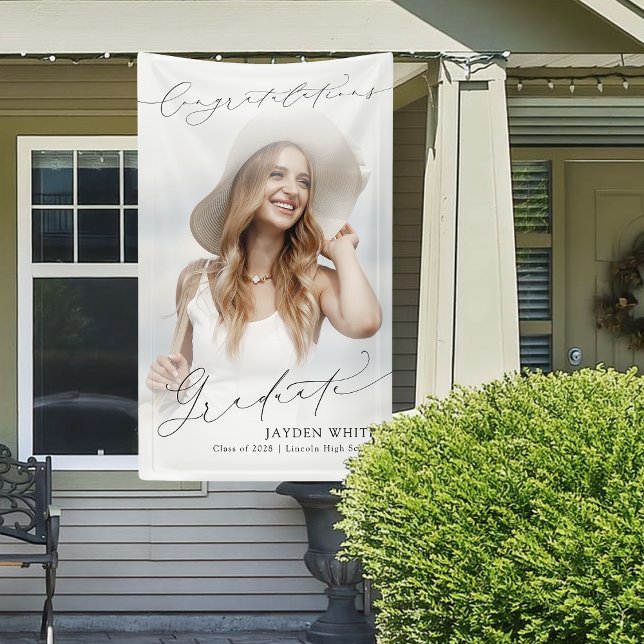 Banderoles Miniature moderne chic Script photo Graduation Par (Minimal Modern Chic Script Photo Graduation Party Banner)