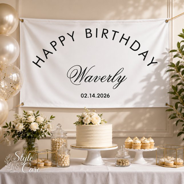 Banderoles Minimaliste Joyeux Anniversaire Classique Blanc (Minimalist Happy Birthday Classic White Banner)