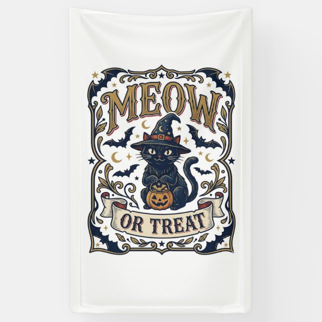 Banderoles Minou ou traiter Chat Halloween Chat Fantomatique  (Vertical)