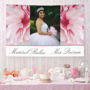 Banderoles Mis Quince Rose Floral Photo personnalisée