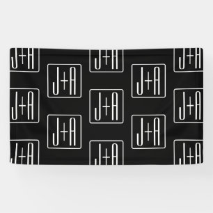 Banderoles Modèle d'initiales de mariage moderne Noir & Bla