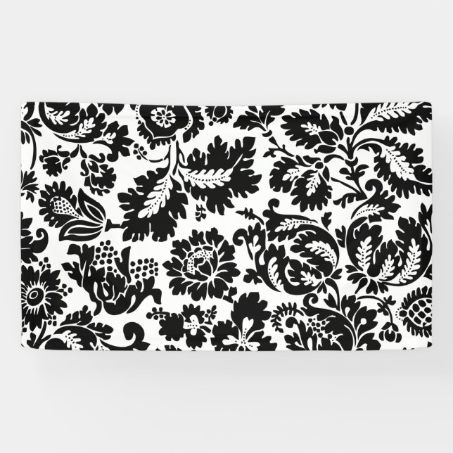 Banderoles Modèle floral vénitien noir et blanc de William Mo (Horizontal)