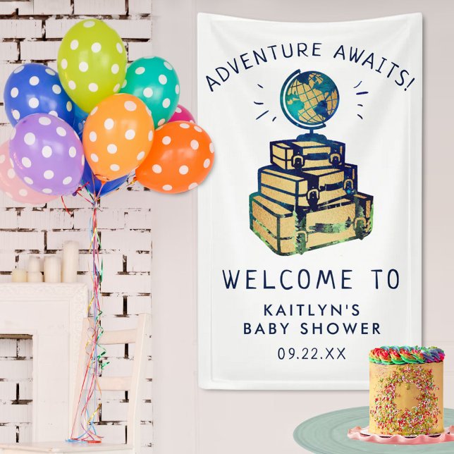 Banderoles Modern Adventure Travel Baby shower Globe Bienvenu (Créateur téléchargé)