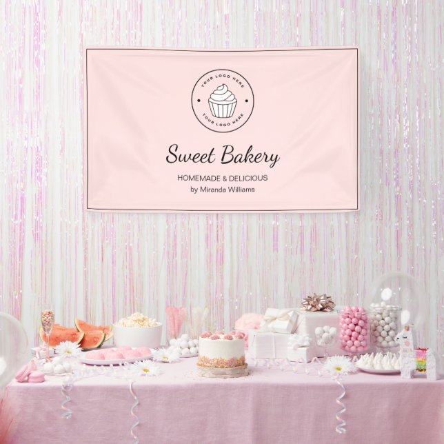 Banderoles Modern Bakery Custom Logo Pink (Fête)