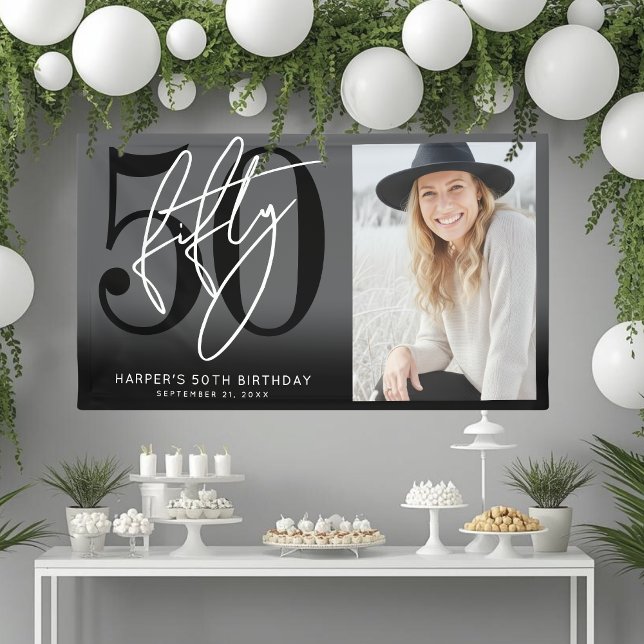 Banderoles Modern Black 50th Birthday Party (Modern Black 50th Birthday Party Banner)