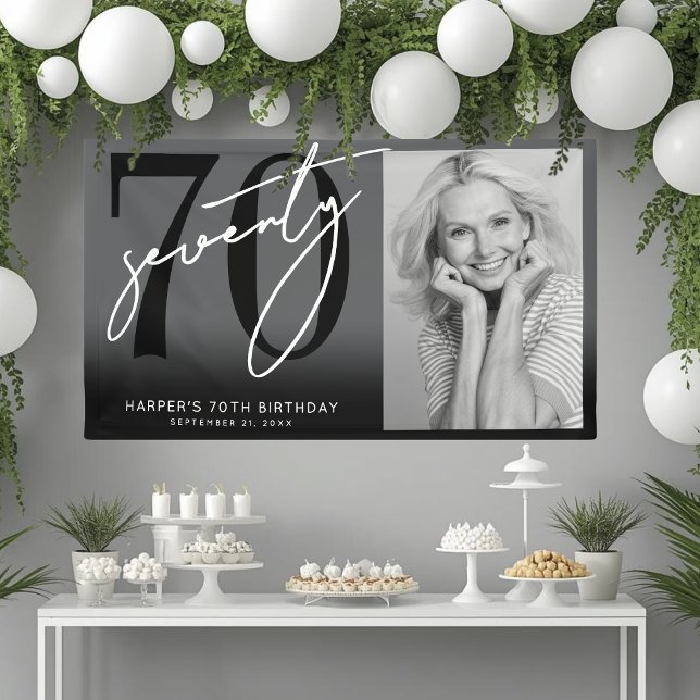 Banderoles Modern Black 70th Birthday Party (Modern Black 70th Birthday Party Banner)