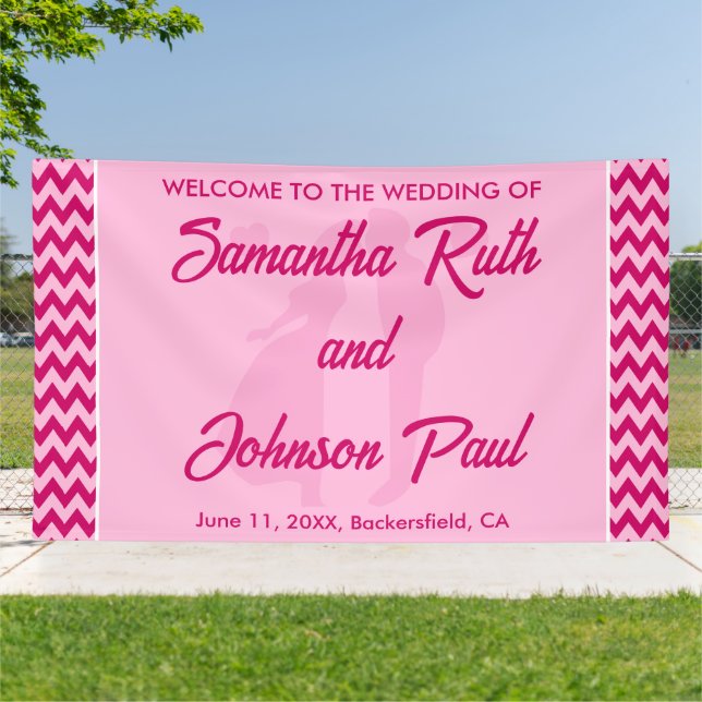 Banderoles Modern Blush Pink Chevron Stripe Wedding Welcome (Dehors)