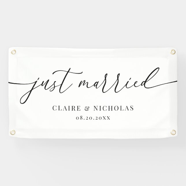 Banderoles Modern Elegant Just Married Wedding Car Banner (Horizontal)