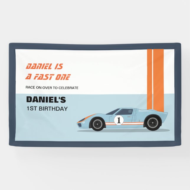 Banderoles Modern Fast One Race Car Boy 1er Anniversaire Bann (Horizontal)